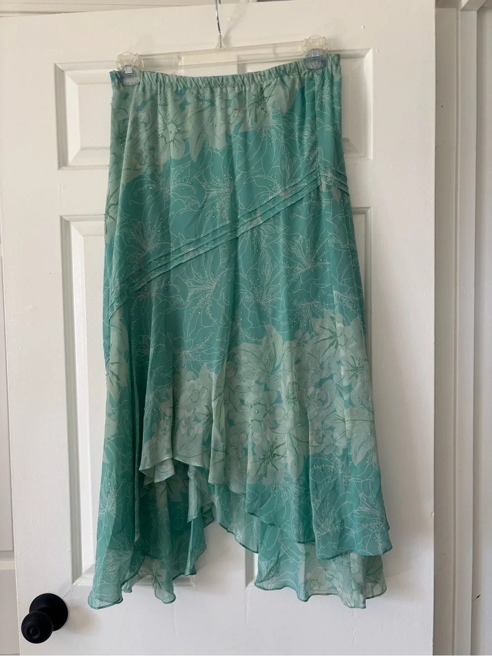 Vintage Adrianna Papell 100% Silk Floral Handkerchief Hem Skirt - Size 14